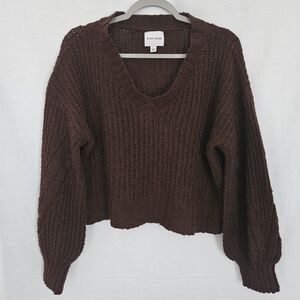 Pullover Womens Large Pointelle Knit Cropped Sweater